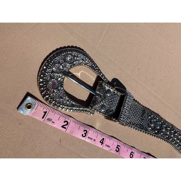Chico\'s Belt Statement Studded Plastic Rhinestone Faux Snakeskin Silver 37.5 In. main image 6